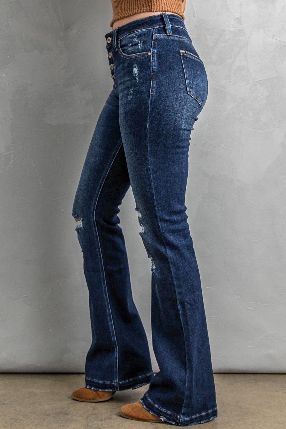 Distressed Flare Bottom Jeans