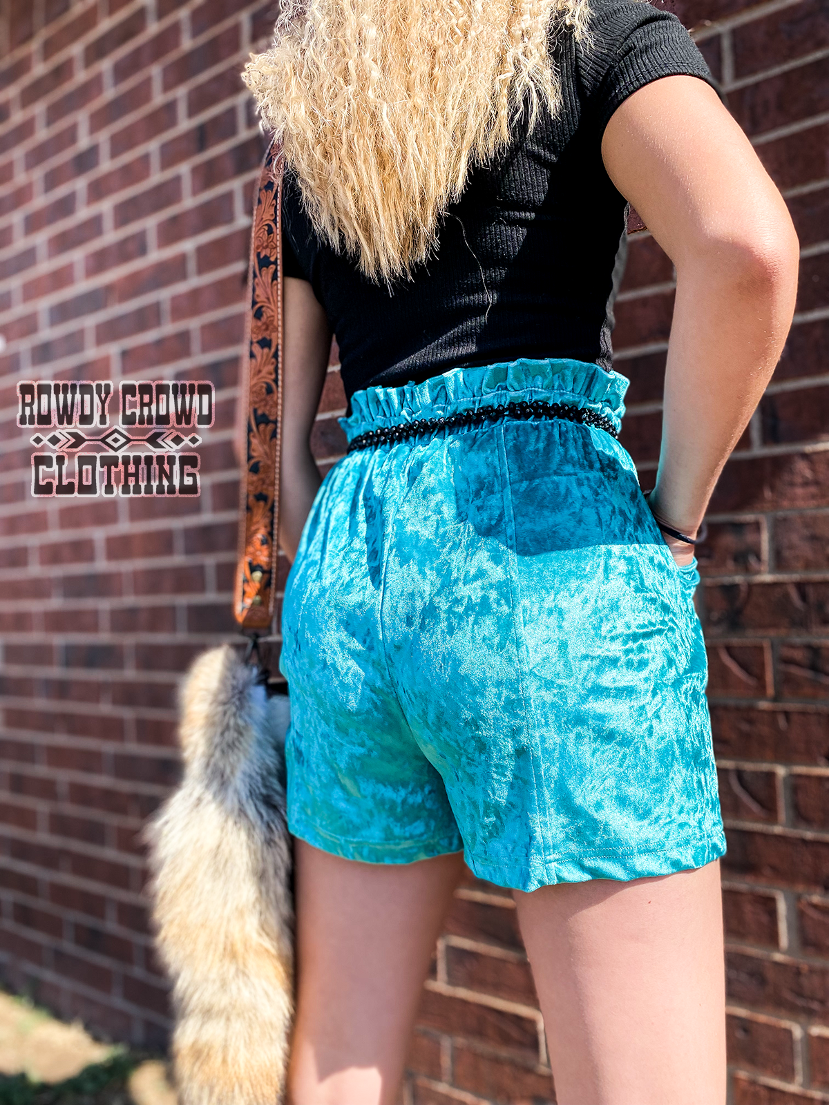 Turquoise- Vetiver Velvet Shorts