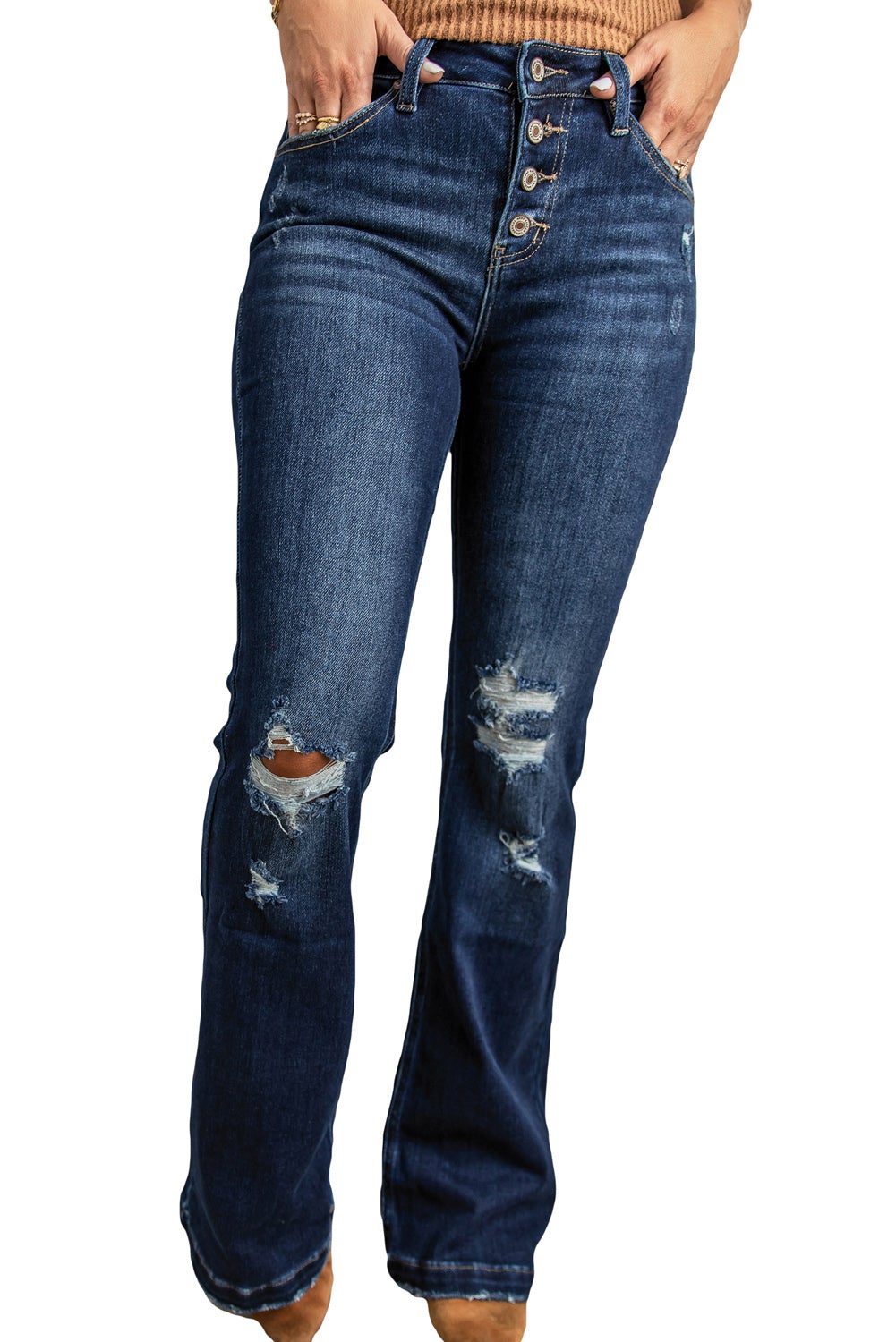 Distressed Flare Bottom Jeans